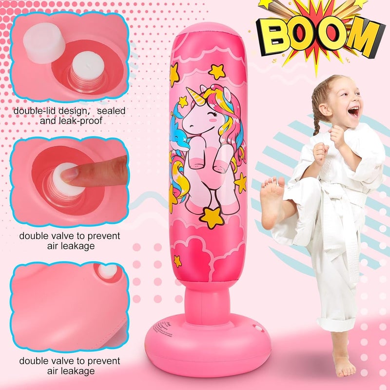 Vinsatin 2 Pcs 47" Kids Punching Bag Girls Stable Inflatable Boxing Bag Unicorn Heavy Punch with Instant Bounce Back Movement Kids Workout Equipment Karate Gifts for Girls Karate Taekwond - Image 4
